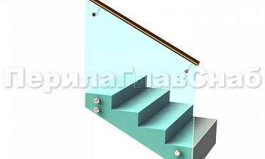 Ограждение с деревянным поручнем на выносе на точечном креплении на лестнице купить в Уфе