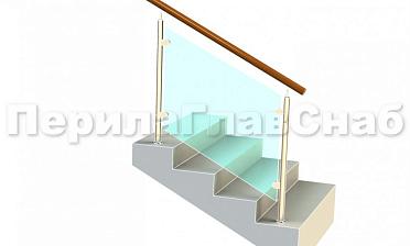 Ограждение с деревянным поручнем с зажимными стеклодержателями и стойками купить в Уфе