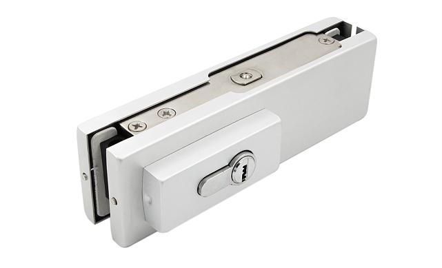 Замок для стеклянной двери угловой с круглым ригелем комплект, под алюминий t150 AL