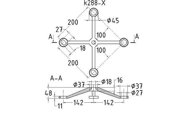 Спайдер-200 мм X-образный 4х26х38, 1х18х36/40 мм, нагрузки: 1кН, 2кН (AISI 304) k288-X 2