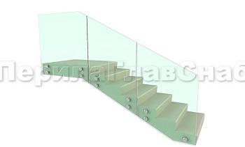 Ограждение для лестницы на несущем стекле с точечным креплением в торец для крыльца в Уфе. Готовые проекты ПерилаГлавСнаб