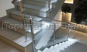 Нержавеющие перила и ограждения со стеклом и подсветкой в Уфе. Готовые проекты ПерилаГлавСнаб