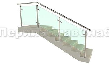 Ограждение лестницы с квадратными стойками и пластинчатыми стеклодержателями в Уфе. Готовые проекты ПерилаГлавСнаб