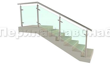 Ограждение лестницы с квадратными стойками и пластинчатыми стеклодержателями купить в Уфе