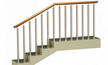 Ограждения с двумя стойками в каждую ступень с деревянным поручнем и без ригелей купить в Уфе