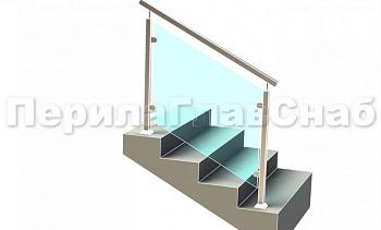 Ограждение лестницы с квадратным поручнем с зажимными стеклодержателями и квадратными стойками в Уфе. Готовые проекты ПерилаГлавСнаб