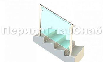 Ограждения для лестницы с поручнем на выносе с зажимными стеклодержателями и квадратными стойками в Уфе. Готовые проекты ПерилаГлавСнаб