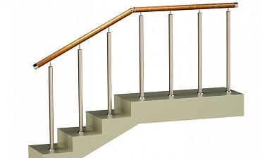 Ограждения со стойками в каждую ступень с круглым деревянным поручнем без ригелей купить в Уфе