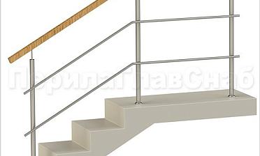 Два ригеля на сварке, квадратный деревянный поручень и круглые стойки купить в Уфе