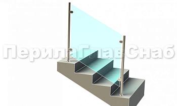 Ограждения лестницы без поручня с зажимными стеклодержателями и стойками в Уфе. Готовые проекты ПерилаГлавСнаб