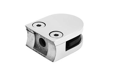 Стеклодержатель литой с вставками под стекло 8-10 мм, 4+4 мм, закругленный под стойку Ø38,1 мм (40х22х50), полированный, (AISI 304) k001-10 купить в Уфе