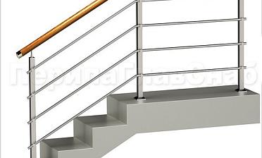 Четыре ригеля на держателях, круглый деревянный поручень и квадратные стойки купить в Уфе