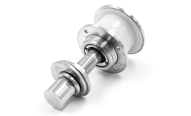 Рутель для вантового крепления козырьков, регулируемый, разборный, под стекло от 10 до 28 мм, полированный, диаметр внешнего кольца 52, шпилька М14 (AISI 304) k269-5