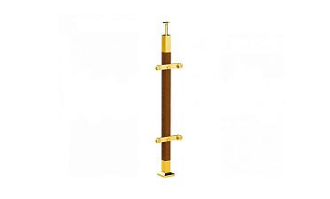 Готовая стойка 40х40х950 мм, деревянная, со вставками из нержавеющей стали 2х100 мм с 2 пластинчатыми стеклодержателями, под золото k740-2-G купить в Уфе
