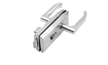 Замок для стеклянной двери с нажимной ручкой без притвора, евроцилиндр односторонний ключ/защелка, в комплекте ответная часть на стекло t155 SSS  купить в Уфе