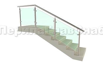 Ограждение для лестницы из нержавейки с зажимными стеклодержателями для крыльца в Уфе. Готовые проекты ПерилаГлавСнаб