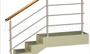 Три ригеля на сварке, круглый деревянный поручень и круглые стойки купить в Уфе