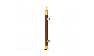 Готовая стойка 40х40х950 мм, деревянная, со вставками из нержавеющей стали 2х100 мм с 2 зажимными стеклодержателями, под золото k740-4-R-G купить в Уфе
