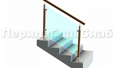 Ограждение с круглым деревянным поручнем с зажимными стеклодержателями и стойками с деревянными вставками купить в Уфе