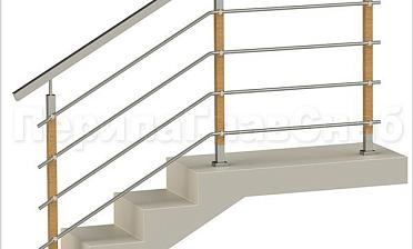 Четыре ригеля на держателях, квадратный поручень и стойки с деревянными вставками купить в Уфе