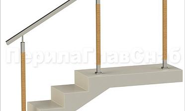 Нержавеющие ограждения без ригелей с квадратным поручнем и стойками с деревянными вставками купить в Уфе