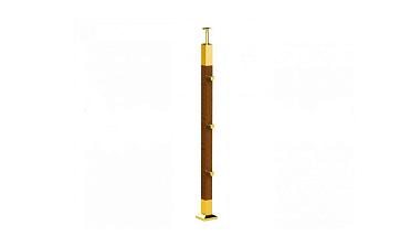 Готовая стойка 40х40х950 мм, деревянная, со вставками из нержавеющей стали 2х100 мм с 3 ригеледержателями k740-1-G купить в Уфе