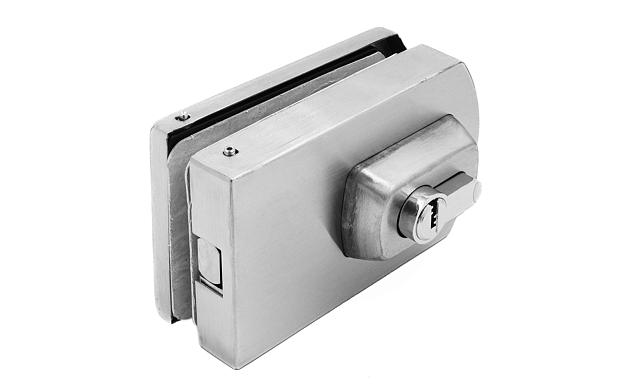 Замок для стеклянной двери вертикальный с ответной частью на стену и пол, шлифованный, вырез 15 t135 SSS