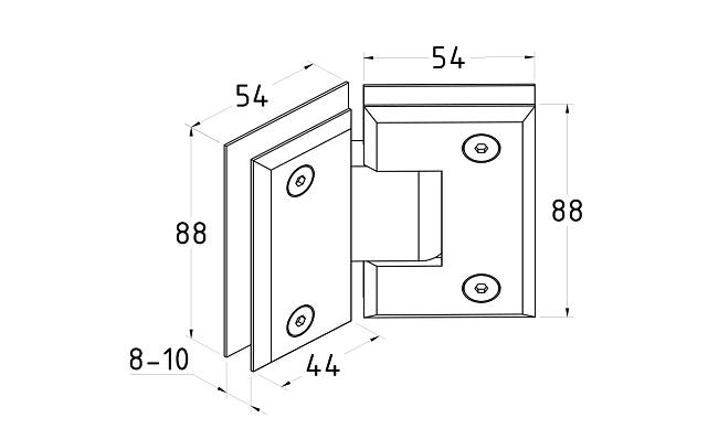 Петля для душевой стекло-стекло 90х55 мм, 135°, латунь-хром t302 PC 3