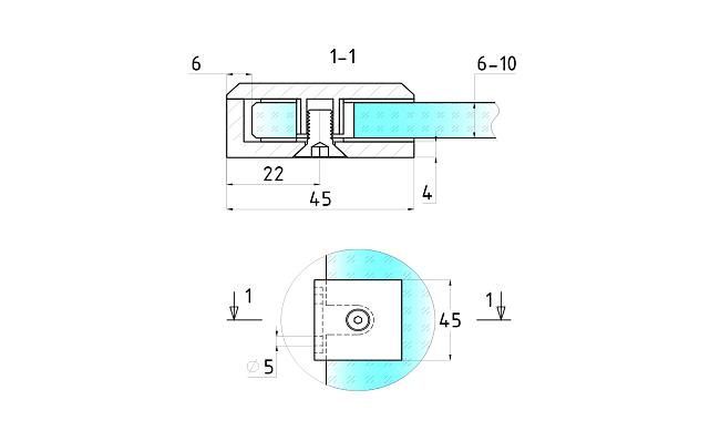 Коннектор для душевой кабины стена-стекло 90° 45х45 мм латунь-хром, полированный t731 PC 3