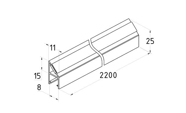 Комплект уплотнителей для стекла 8 мм, стекло-стекло 2200 мм, 90°/180°, с магнитом (2 шт.), черный (t210) t210-2 BL-U 2
