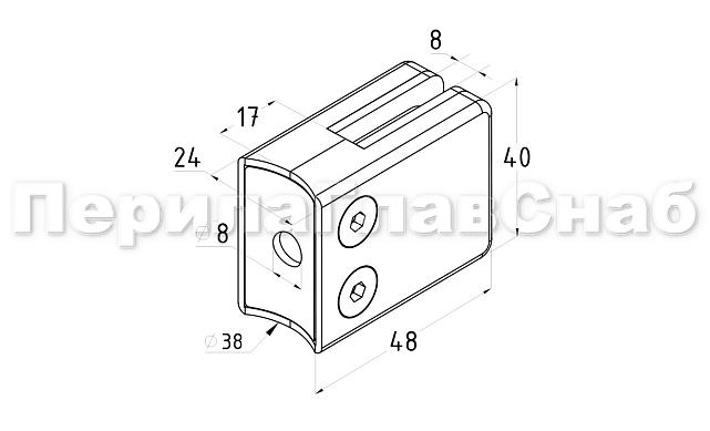 Стеклодержатель штампованный  под стекло 8 мм (4+4 мм), квадратный, под стойку Ø38.1 мм (40х24х48), полированный (AISI 304) k351 3