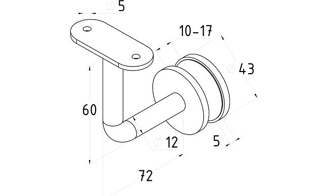 Держатель поручня на стекло 10-17 мм, с ложементом на плоскость, вынос 60х70 мм, Ø43х5 мм, нержавеющая сталь AISI 304, полированная k008-4 2
