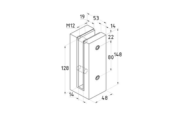 Торцевой стеклодержатель для стекла 12 мм, полированный AISI 304 k178 3
