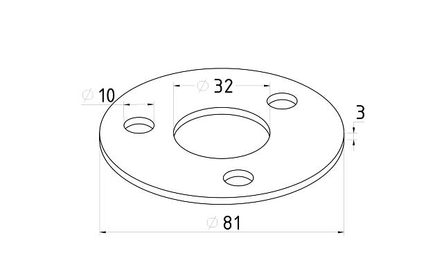 Фланец стойки большой 32/81 х 3 мм, 3 отв х М10 х 20, черный металл k116-32-9 3