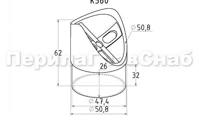 Наконечник седловина косая 30° на стойку Ø50.8 мм, под поручень Ø50.8 мм, литая, полированная, AISI 304, k560 2