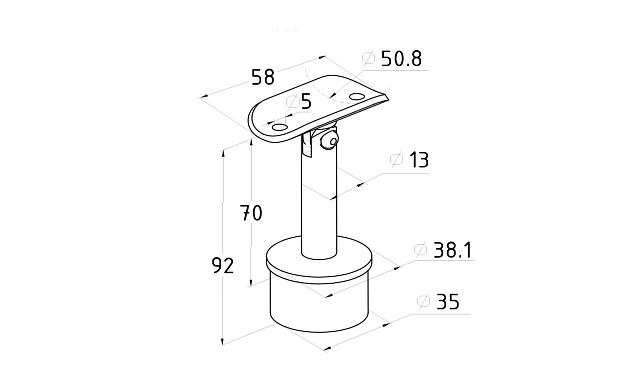 Наконечник палец с регулируемым ложементом под поручень Ø50.8 мм, на стойку Ø38.1х1.5 мм, литой, шлифованный (AISI 304) k006-4 2