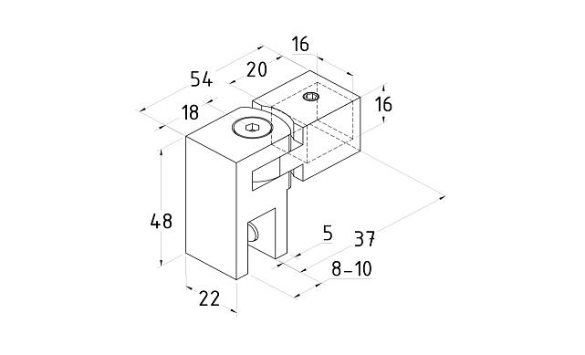 Выносное крепление к стеклу, для трубы 15х15 мм, полированный t806 PSS 2