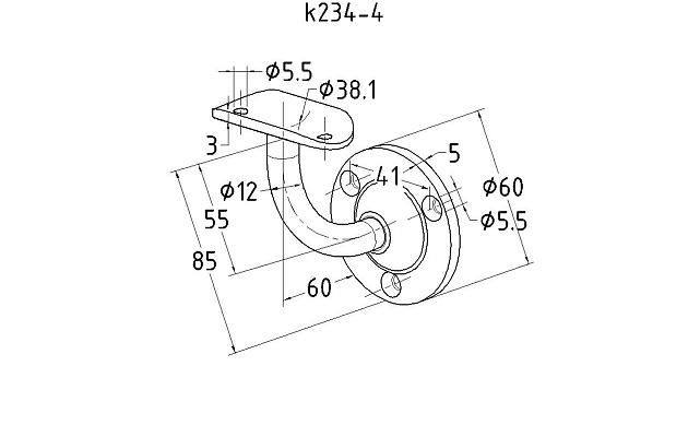 Пристенок литой  под Ø38.1 мм, полированный, (AISI 304) k234-4 2