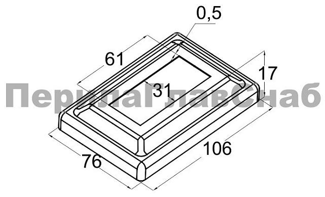 Низ стойки фигурный под трубу 31х61 мм, 105х75х0.4, высота 16 мм, полированный (AISI 304) k377 2
