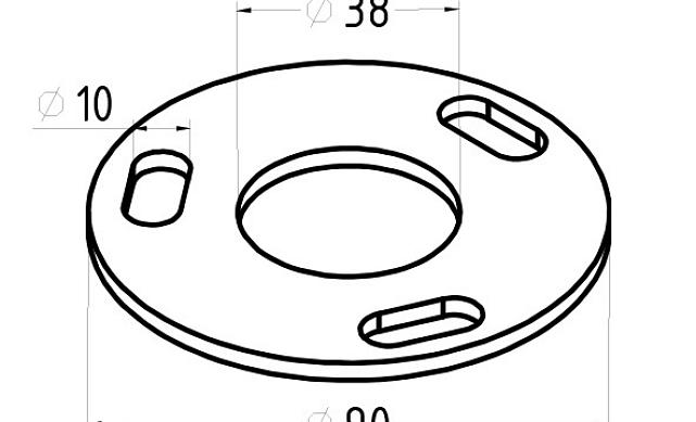 Фланец стойки 38/90 х 5 (4,3) х AISI 316 #200 3 отв х М10 х 20 k116-38-6 2