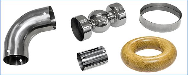 Соединители и отводы для деревянного поручня в Уфе. Комплектующие для лестничных ограждений и перил ПерилаГлавСнаб