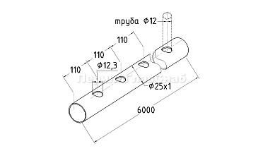 Труба AISI 304 25х1х6000, с перфорацией под  Ø12, 30°, GRIT 600 837-5 купить в Уфе